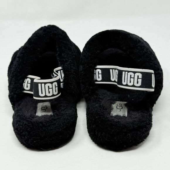 UGG Fluff Yeah Shearling Slingback Slippers Kids Girls 5 Black Red Open Toe - Picture 10 of 14